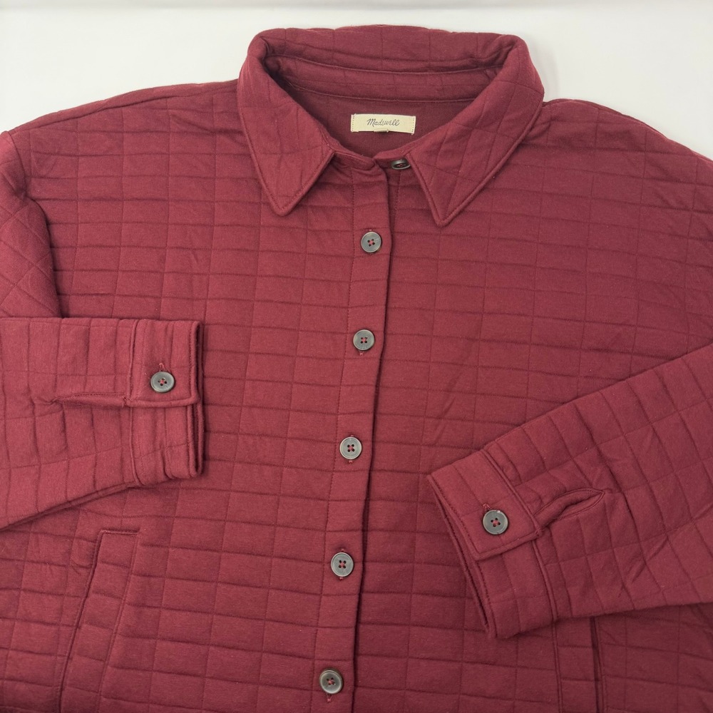 Madewell Quilted Shirt Jacket Cabernet Burgundy Grid Stitch Womens Large L